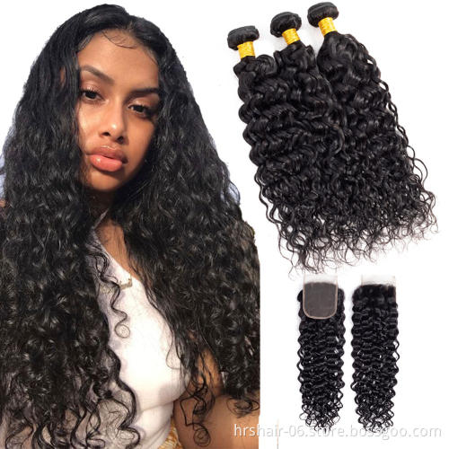 Brazilian Virgin Hair Water Wave Bundles With Closure 4 Pcs Lot Brazilian Hair Weave Wet And Wavy Human Hair 3 Bundles With Lace